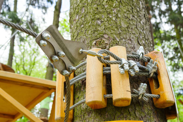 mounts and clamps for mountaineering - rapell imagens e fotografias de stock