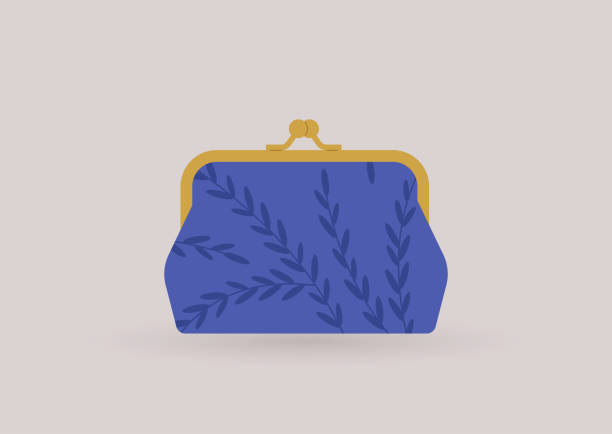 ilustraciones, imágenes clip art, dibujos animados e iconos de stock de un bolso de seda vintage con broche dorado y estampado floral, un accesorio anticuado - purse