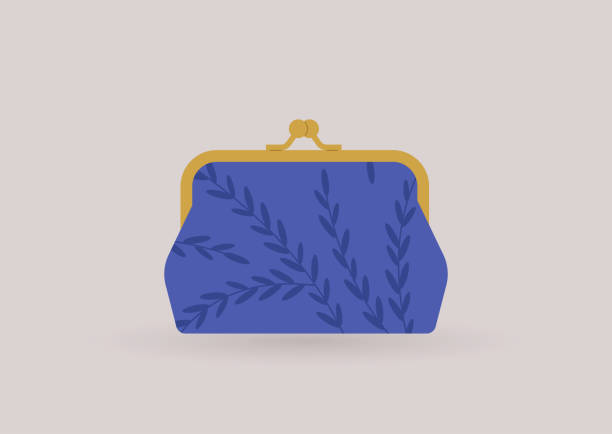 ilustrações de stock, clip art, desenhos animados e ícones de a vintage silk purse with a golden clasp and floral pattern, an old fashioned accessory - ações de bolsa