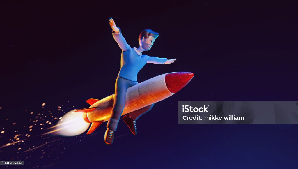 Cartoon Character Flys Through The Air On Top Of A Rocket Stock Photo - Download Image Now - iStock Cartoon Character Flys Through The Air On Top Of A Rocket Stock Photo - Download Image Now - iStock
