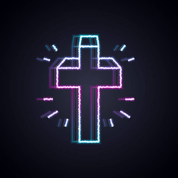 istock Glowing neon line Christian cross icon isolated on black background. Church cross. Vector 1311331775