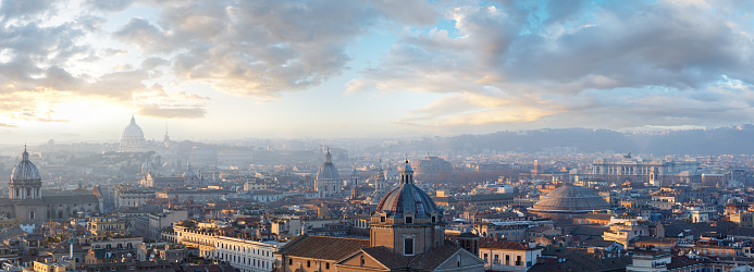 Rome city top panorama, Italy. All people are unrecognizable.
