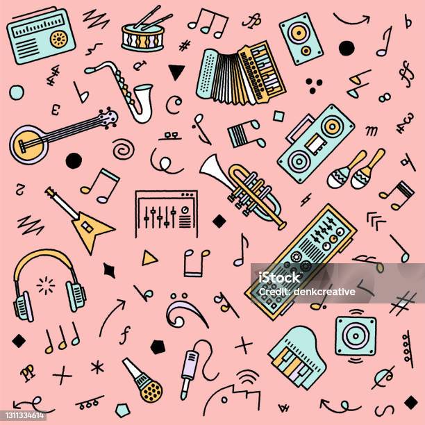 Pop Music Seamless Pattern Illustration Stock Illustration - Download Image Now - Music, Doodle, Musical Instrument