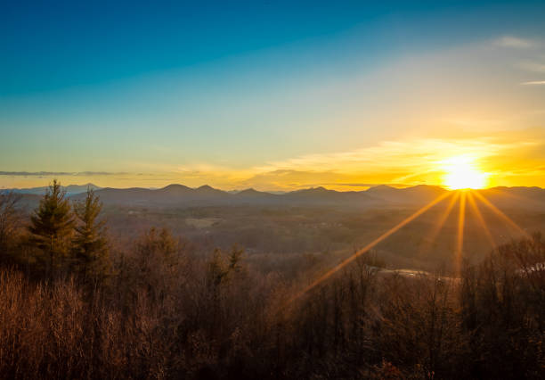 Sunset overlooking Asheville mountains.