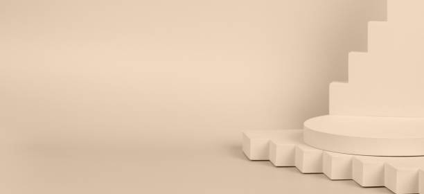 istock Abstract background trendy composition with geometric shapes forms podium, platform on pastel beige background 1311338472