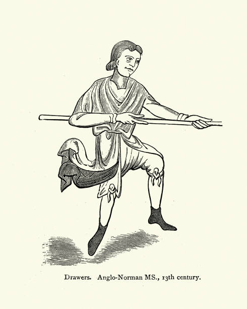 Medieval fashion, Man wearing drawers, 13th Century Vintage illustration of Medieval fashion, Man wearing drawers, 13th Century vintage garter belt stock illustrations