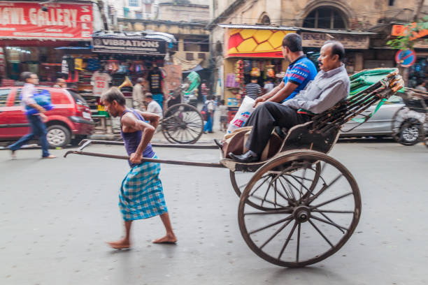 KOLKATA, INDIA - OCTOBER 27, 2016: Pulled rickshaw in the center of Kolkata, India