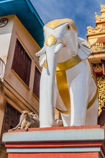 Elephant statue at the entrance to the Mt Popa stairway, Myanmar