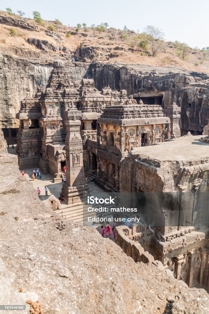 Kailasa Temple in Ellora, Maharasthra state, Ind ELLORA, INDIA - FEBRUARY 7, 2017: Kailasa Temple in Ellora, Maharasthra state, India Maharashtra Stock Photo
