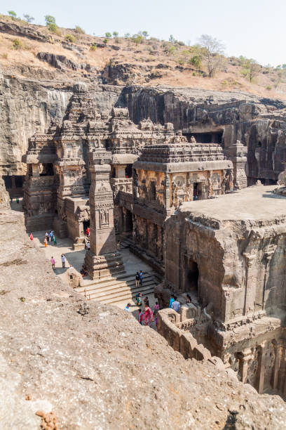 Kailasa Temple in Ellora, Maharasthra state, Ind ELLORA, INDIA - FEBRUARY 7, 2017: Kailasa Temple in Ellora, Maharasthra state, India aurangabad maharashtra photos stock pictures, royalty-free photos & images