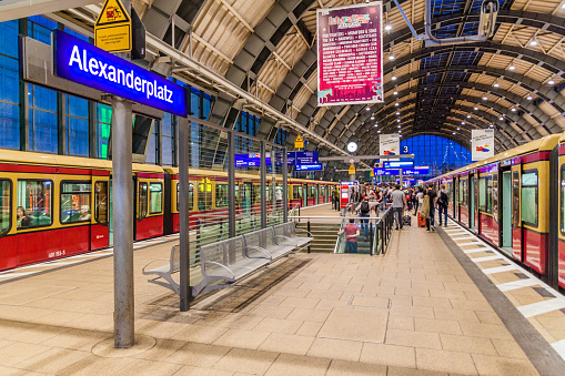 Berlin, Germany - August 9, 2017: View of S-Bahn urban rail station Alexanderplatz in Berlin, Germany
