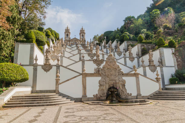 Baroque stairway to Bom Jesus do Monte sanctuary near Braga, Portug Baroque stairway to Bom Jesus do Monte sanctuary near Braga, Portugal braga portugal stock pictures, royalty-free photos & images