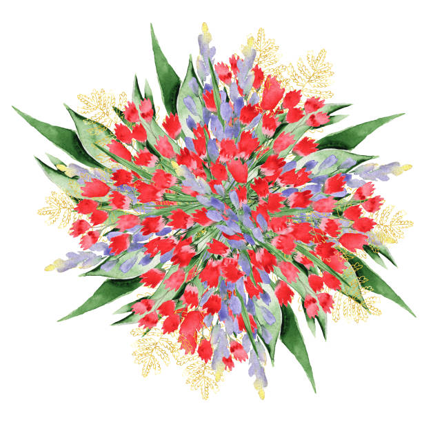 istock Greeting bouquet. Watercolour flowers and greenery. Postcards for the holiday. 1311356142