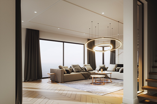 Modern luxury home interior. This is entirely 3D generated image.