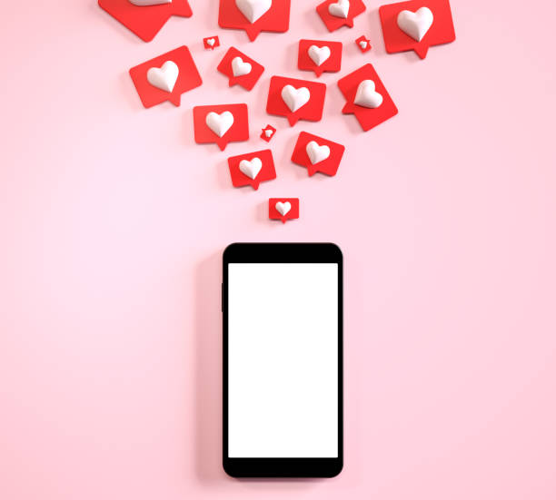 istock Mobile phone mockup blank screen with many social media like notifications. 3D render 1311356927