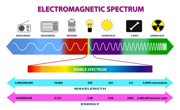 Vector illustration of set of electromagnetic spectrum diagram or radio waves spectrum or ultraviolet light diagram. eps 10 vector, easy to modify