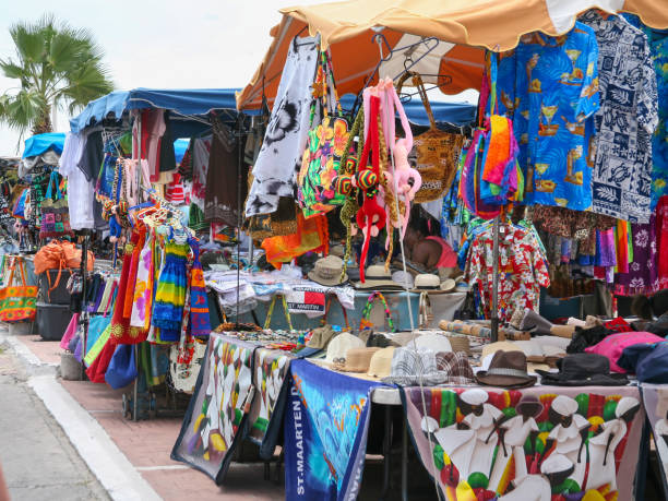 Caribbean souvenir stalls stock photo