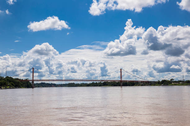 istock Image of a bridge in Peruvian jungle. Bridge crossing river in Amazon jungle in Peru. 1311365349