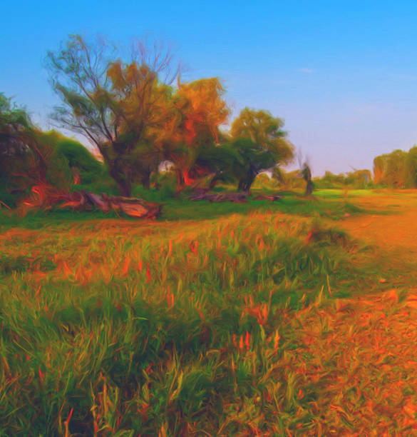 istock Oil landscape painting - trees in the forest 1311366144