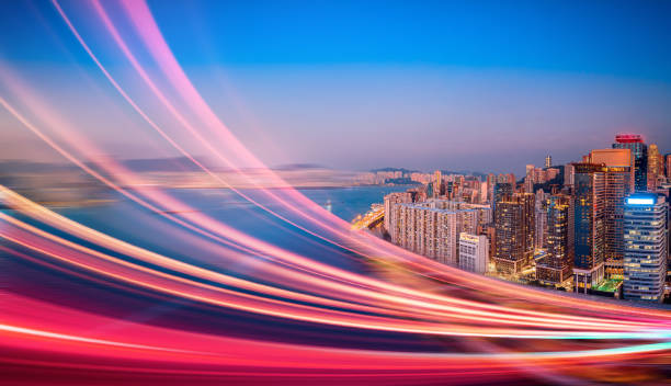 istock Motion Speed light trails with Hong Kong Cityscape 1311367082