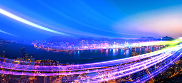 istock Motion Speed light trails with Hong Kong Cityscape 1311367105
