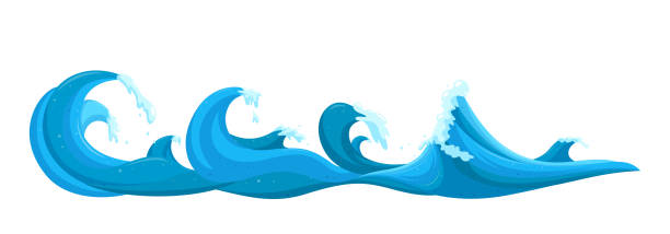 Seascape waves for surfing. Stormy ocean surface. Cartoon vector illustration Seascape waves for surfing. Stormy ocean surface. Cartoon vector illustration isolated on white background coil tubing stock illustrations