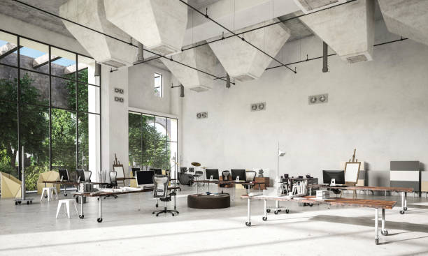 studio open plan - industrial modern photos et images de collection