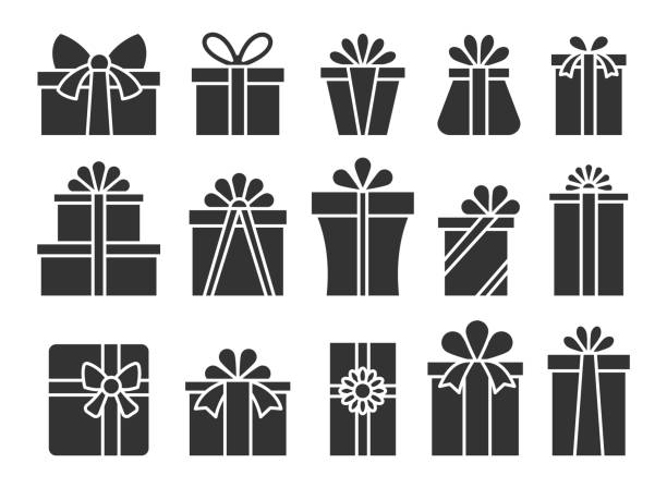 기프트 박스 선물 패키지 소포 플랫 아이콘 세트 - coupon horizontal christmas birthday stock illustrations