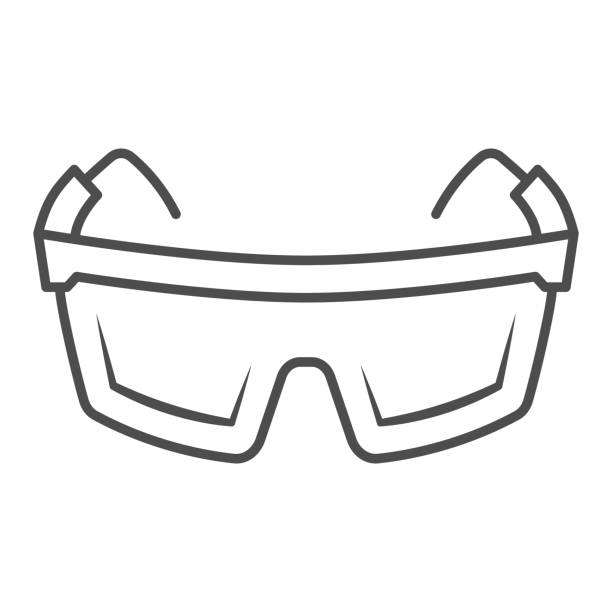 Safety glasses thin line icon, Safety engineering concept, Protective goggles sign on white background, Construction glasses icon in outline style for mobile and web design. Vector graphics. Safety glasses thin line icon, Safety engineering concept, Protective goggles sign on white background, Construction glasses icon in outline style for mobile and web design. Vector graphics safety glasses stock illustrations