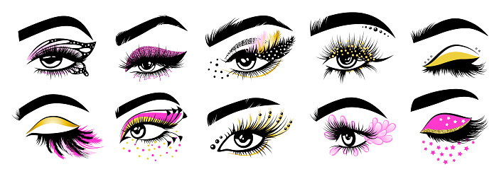 Makeup master logo. For beauty salon, lash extensions maker, brow master. Female eye with long lashes