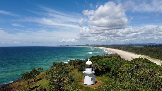 Drone view of Fingal Head and Dreamtime Beach on the Tweed Coast Australia Is A Popular Fishing And Surfing Location