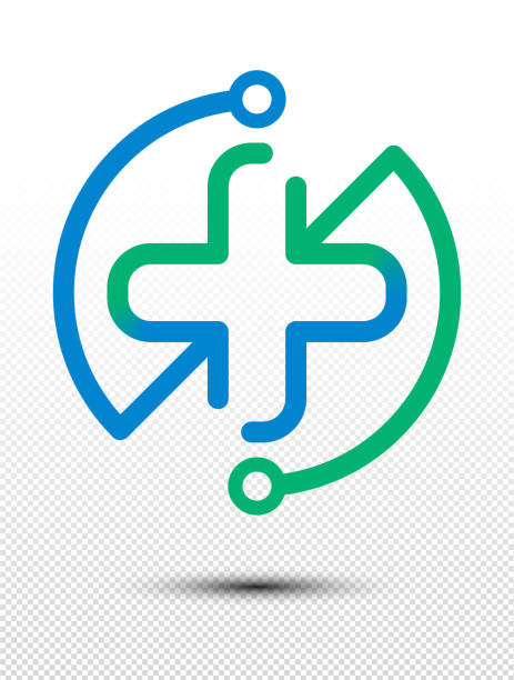 ilustraciones, imágenes clip art, dibujos animados e iconos de stock de icono médico vectorial (logotipo) con símbolo de flecha - medical logos