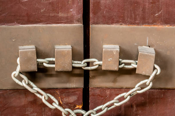 wooden door with rivets, close-up