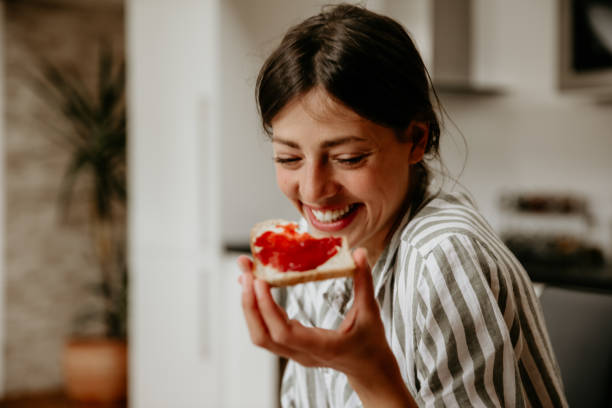 istock Toasted bread with a jam and smile 1311384361