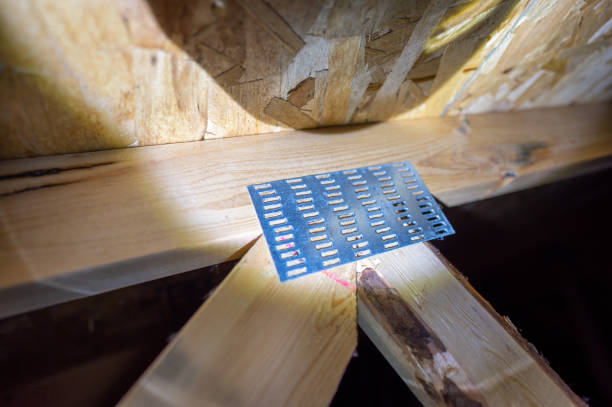 Connecting galvanized mending nail plate on a attic rafter