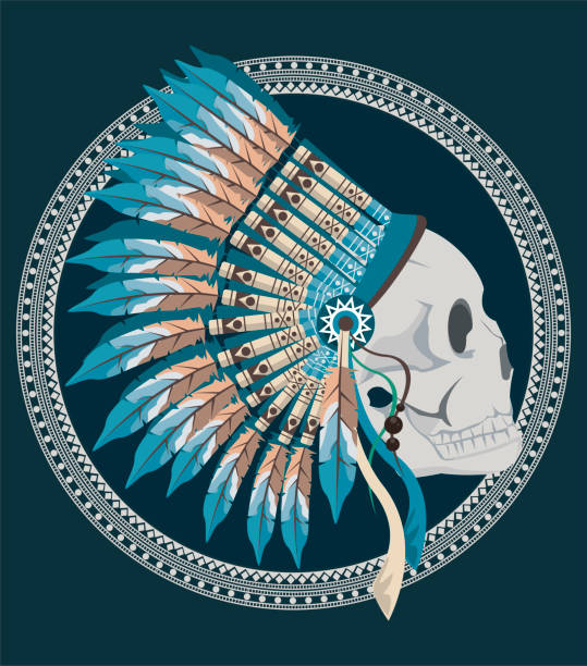 native skull profile native skull with feathers war bonnet stock illustrations