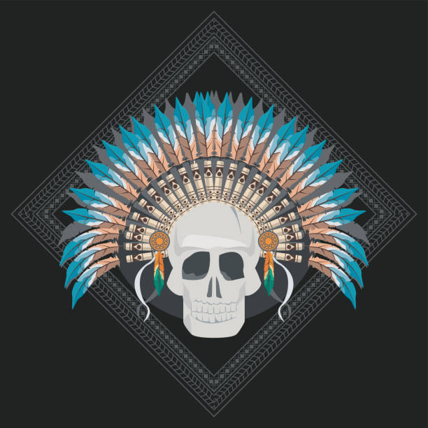 native skull front native skull front war bonnet war bonnet stock illustrations