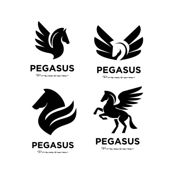 set sammlung pegasus fly horse, schwarzes pferd, vektor-design-inspiration - pegasus stock-grafiken, -clipart, -cartoons und -symbole