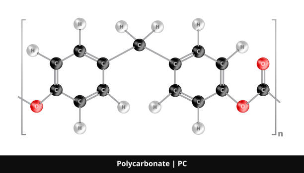 vector kugel-und-stick-modell, struktur oder formel der thermoplastischen engineering oder high-tech-polymer-polycarbonat pc isoliert auf weiß. - hard labor stock-grafiken, -clipart, -cartoons und -symbole