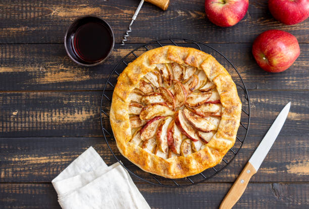 istock Apple open pie or galette. Baking. Vegetarian food. 1311392901