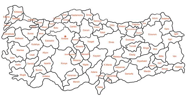 illustrations, cliparts, dessins animés et icônes de doodle à main levée dessin turquie carte politique avec les grandes villes. illustration vectorielle. - turkey mediterranean sea mediterranean countries vacations