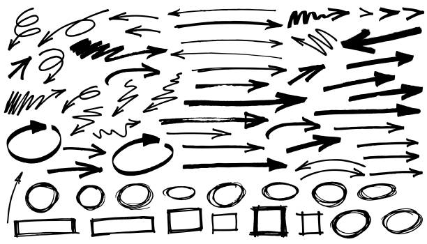 black arrows white background Black hand drawn grunge arrow vector illustration doodles permanent marker stock illustrations