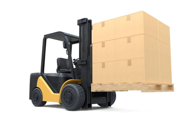 istock The forklift truck is lifting a pallet with cardboard boxes on white background 1311395131