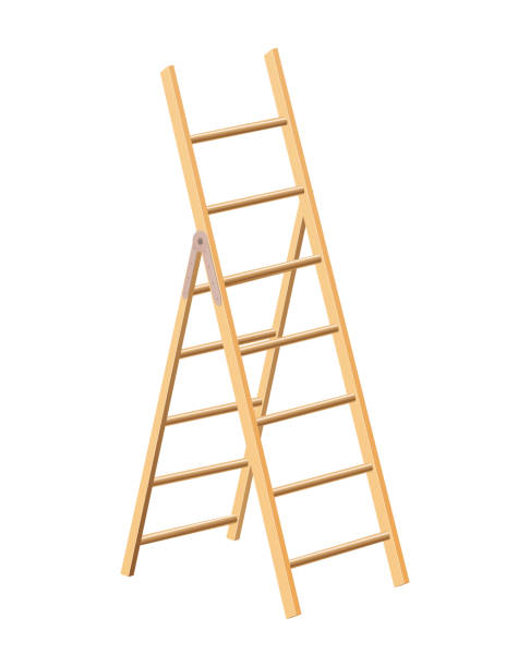 istock Wooden ladder household tool. Step ladder for domestic and construction needs. Isolated vector illustration 1311397383
