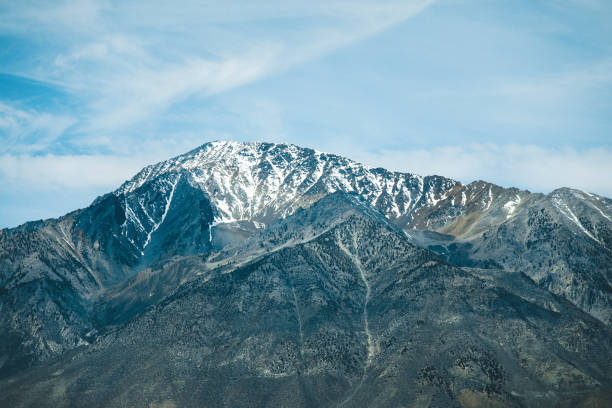 Death Valley landscape showing dry lands and snow capped mountains.