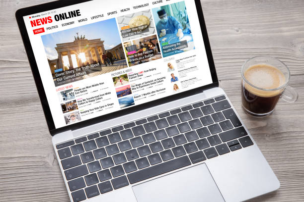 istock Sample news website opened on laptop's screen. All contents on website are completely made up. 1311400838