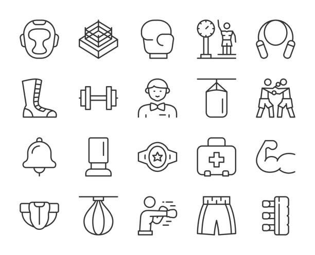 Boxing - Light Line Icons Boxing Light Line Icons Vector EPS File. head protector stock illustrations