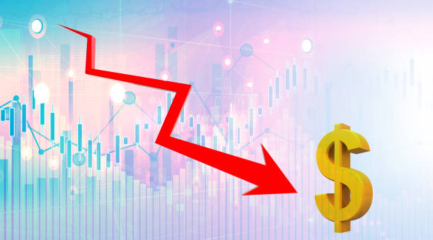 istock Downward arrow with dollar symbol 1311402406