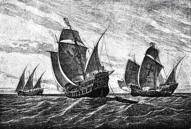 ilustrações, clipart, desenhos animados e ícones de navios de cristóvão colombo - christopher columbus
