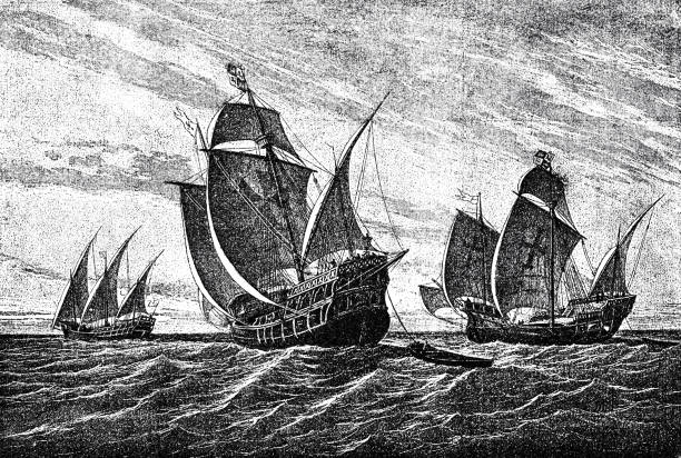 Ships of Christopher Columbus Illustration from 19th century. columbus stock illustrations